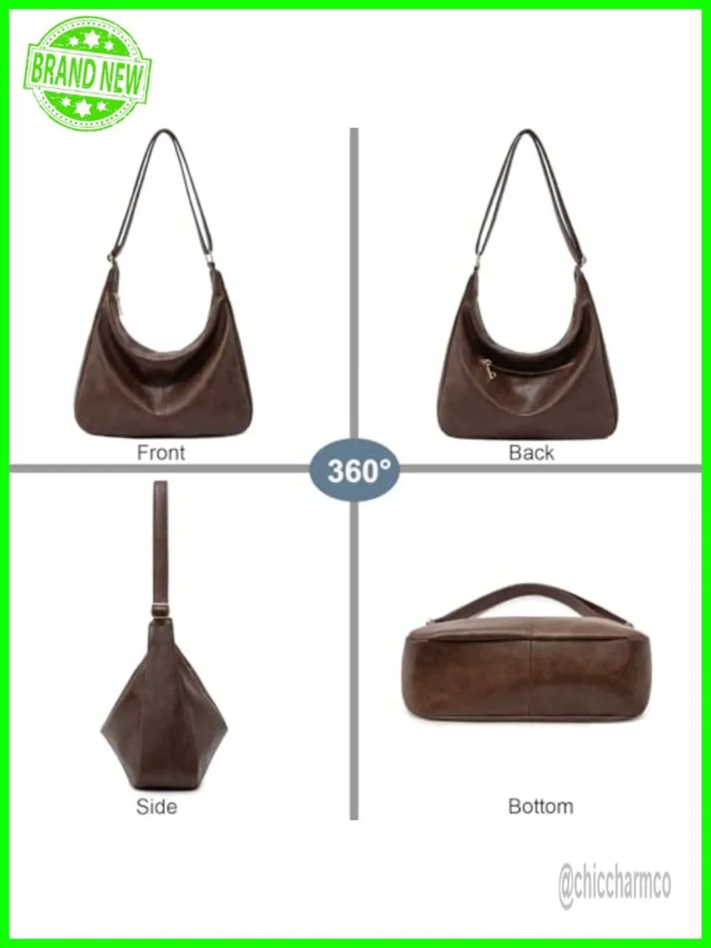 Vegan Leather Hobo Shoulder Bag Foldable Crossbody Purse Large Capacity